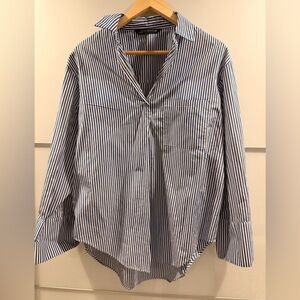 Zara Woman Blue & White Vertical Stripe Shirt